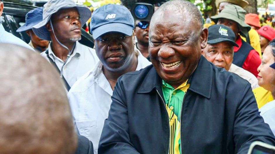 ANC President Cyril Ramaphosa received a warm welcome from the community at the Phela Tribal Office. Twitter/@MYANC