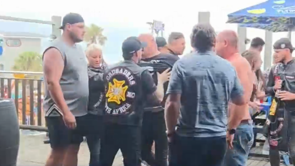 Rival bikers, the Crusaders Motorcycle Club and the Mac Club traded punches in a bare-knuckle fight at a restaurant in Jeffrey's Bay called Jolly Dolphin.