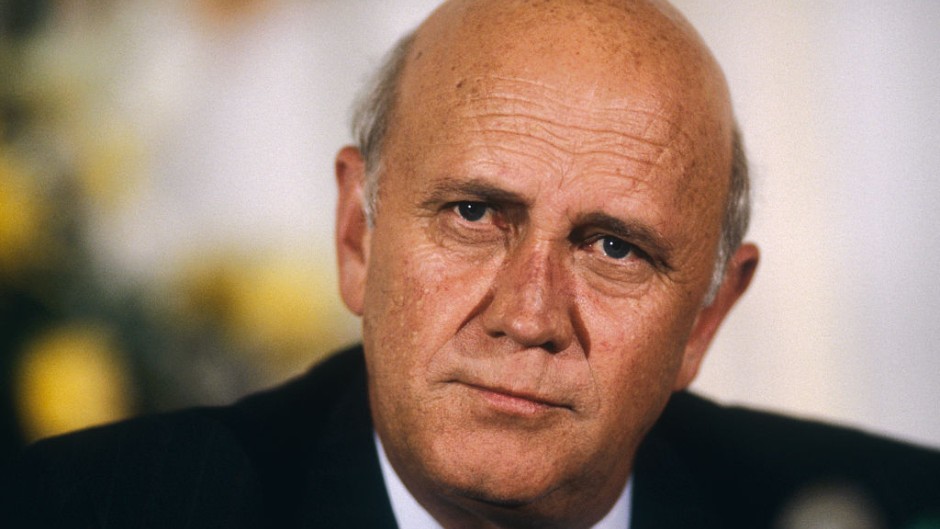 The late former President FW de Klerk pictured in 1990. Antoine Gyori/Sygma via Getty Images