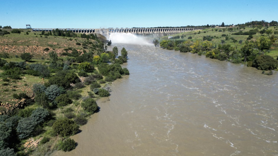 Water passing through Vaal Dam sluices into the Vaal River. AFP/Phill Magakoe