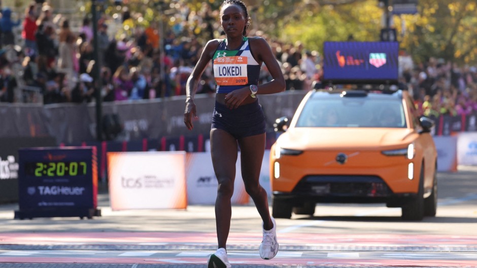 Kenyan Sharon Lokedi crosses the finish line to take second place in the New York Marathon in New York. AFP/Charly Triballeau