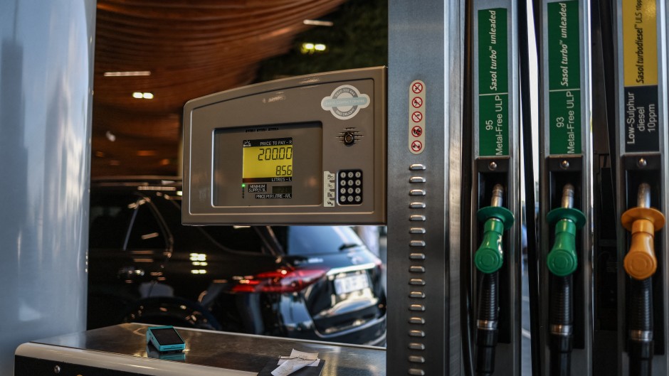 A general view of a fuel pump at a petrol station in Rosebank, Johannesburg