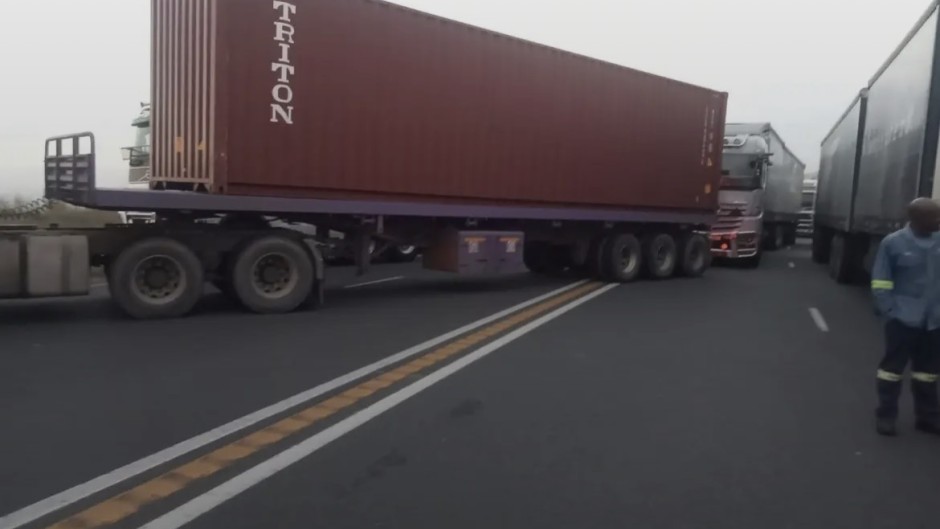Trucks blocking the N3 freeway in Harrismith. Facebook/SA Truckers