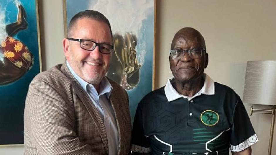 AfriForum CEO Kallie Kriel shared a picture with Zuma on social alluding that the two had conducted a 'constructive meeting' . X/ Kallie Kriel 