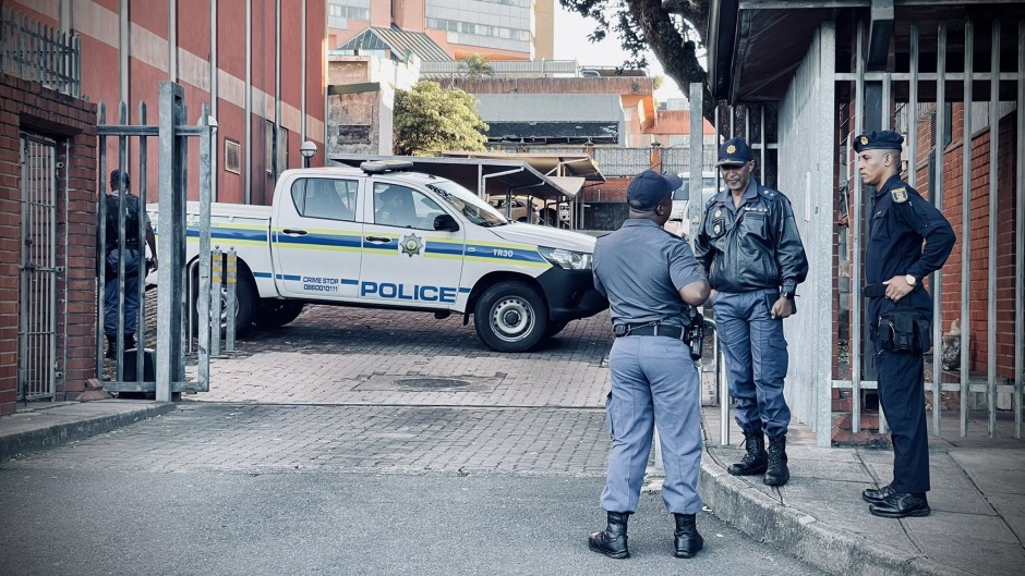 Police securing the area at the Pinetown court. eNCA/Dasen Thathiah