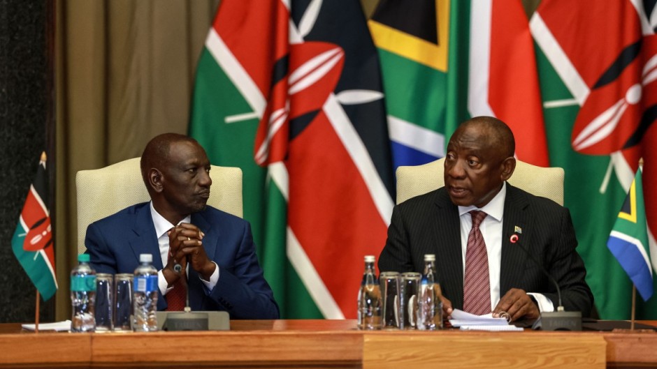 Kenya's President William Ruto meets with South Africa's President Cyril Ramaphosa at the Union Buildings in Pretoria on June 4, 2026. (Photo by PHILL MAGAKOE / AFP)