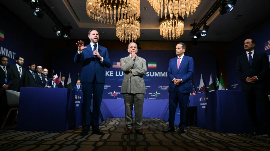 US Vice President JD Vance speaks next to Pakistan's Prime Minister Shehbaz Sharif, Qatar's Prime Minister Sheikh Mohammed bin Abdulrahman bin Jassim al-Thani and Pakistan's Chief of Army Staff Field Marshal Asim Munir during a quadrilateral meeting. AFP