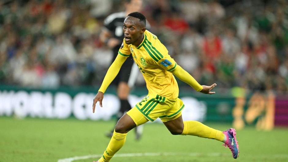 South Africa's forward #12 Thapelo Maseko celebrates scoring his team's first goal during the 2026 World Cup Group A football match between South Africa and South Korea. AFP/Yuri Cortez