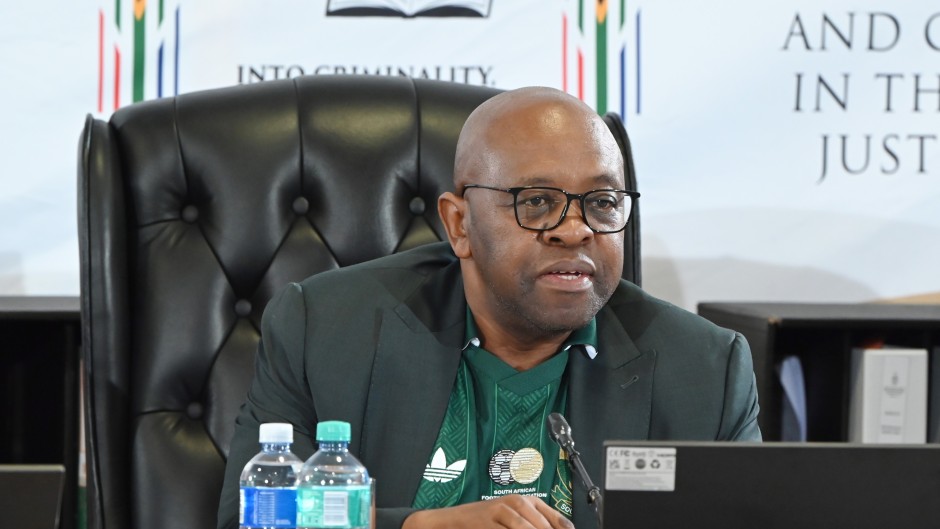 11 June_Justice Mbuyiseli Madlanga wearing Bafana Bafana jersey at the Madlanga Commission