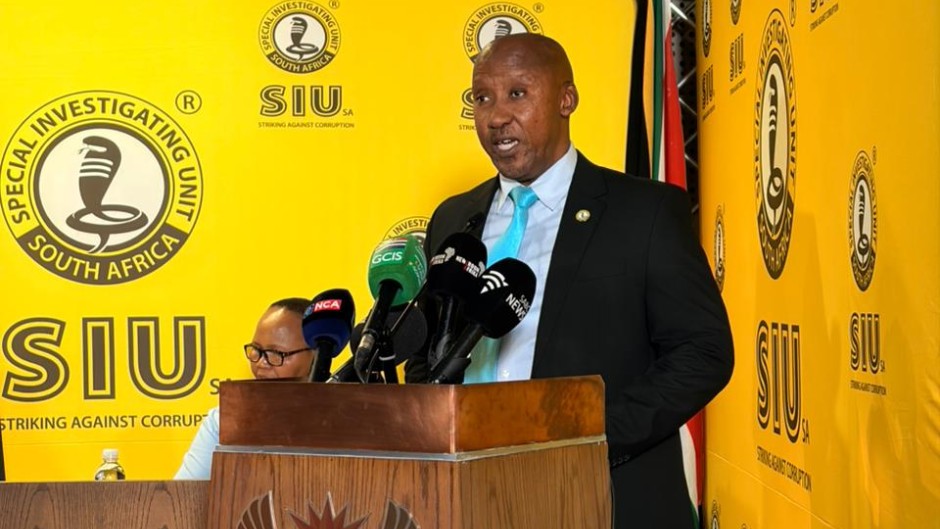 Leonard Lekgetho, Acting Head Of the SIU, has commenced the press conference on Investigation Outcomes into the Free State Office of the Premier’s Awarding of Bursaries. Photo SIU via X