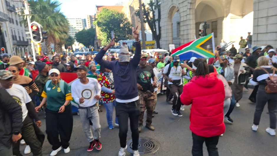 Protesters gathering in Cape Town. eNCA/Nobesuthu Hejana