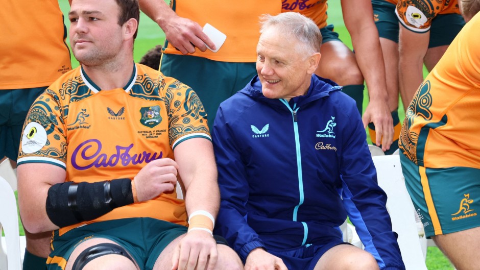 Australia's captain Harry Wilson and head coach Joe Schmidt. AFP/Tertius Pickard