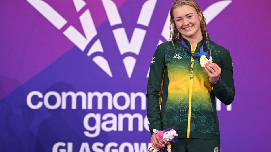 Gold medalist South Africa's Lara van Niekerk celebrates her win. AFP/Oli Scarff