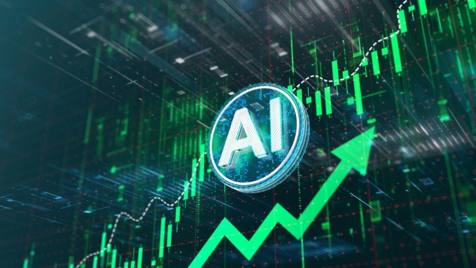 Abstract business graph of AI growth, market analysis and future projections. Getty Images/MF3d