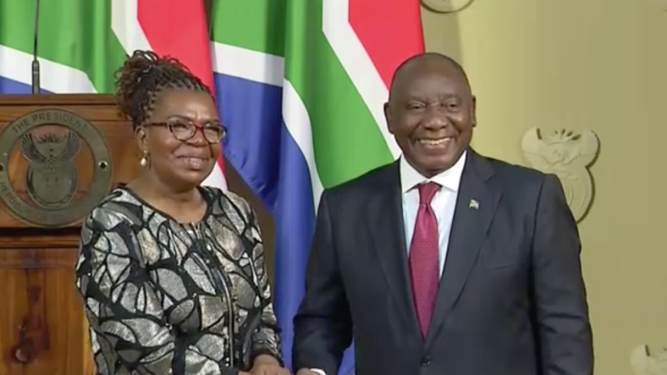 President Cyril Ramaphosa and new Social Development Minister Dina Pule. 