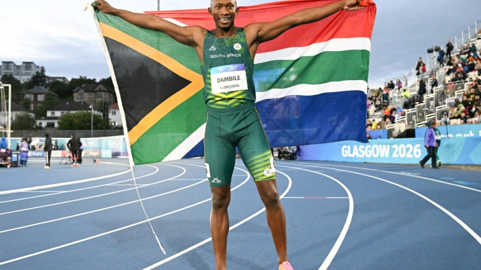 South Africa's Sinesipho Dambile celebrates after competing the men's 200m final. AFP/Andy Buchanan