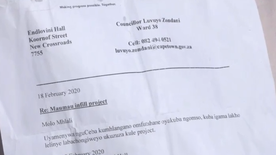 New Crossroads residents say they were issued with these letters in 2020 after their applications for housing were approved in 2016. 