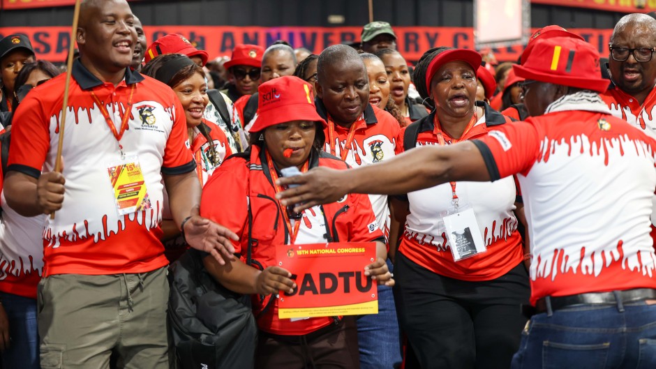 COSATU members celebrating during the day 2 of the COSATU 15th National Congress at Gallagher Convention Centre.  OJ Koloti/Gallo Images