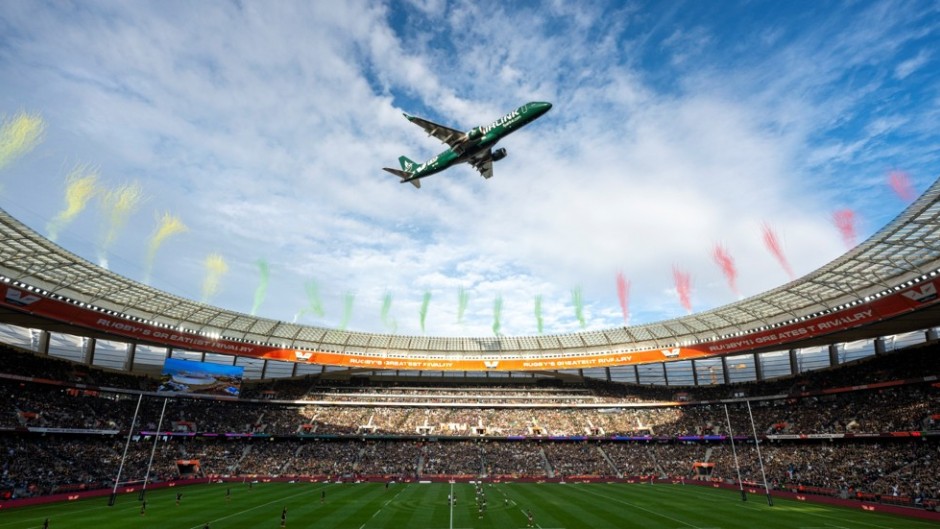 SA Airlink plane flying over DHL Stadium. Johan Orton/Gallo Images