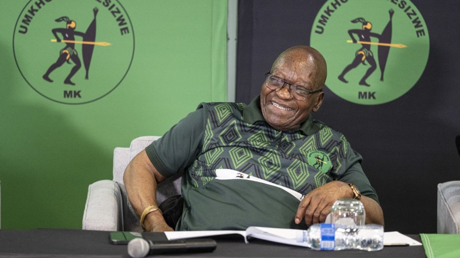 Former South African President and uMkhonto weSizwe (MK) party leader Jacob Zuma reacts during a press conference in Sandton, Johannesburg on August 22, 2024. AFP/Emmanuel Croset
