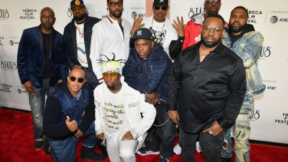 Wu-Tang Clan members pose at the New York premiere of Showtime's "Wu-Tang Clan: Of Mics And Men" as part of the Tribeca Film Festival at Beacon Theatre on April 25, 2019