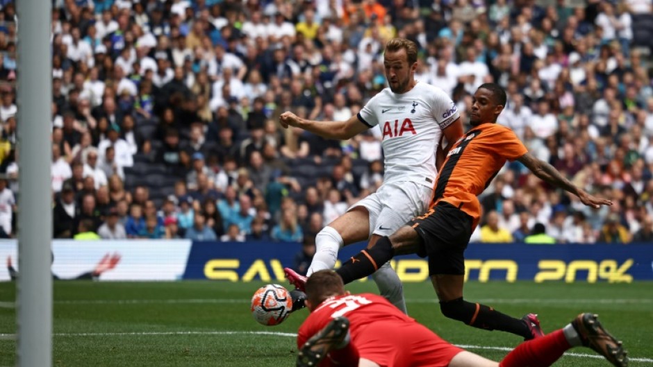 Quartet of goals - Tottenham Hotspur striker Harry Kane (C) scores his fourth during a 5-1 win at home to Shakhtar Donetsk in a pre-season friendly 