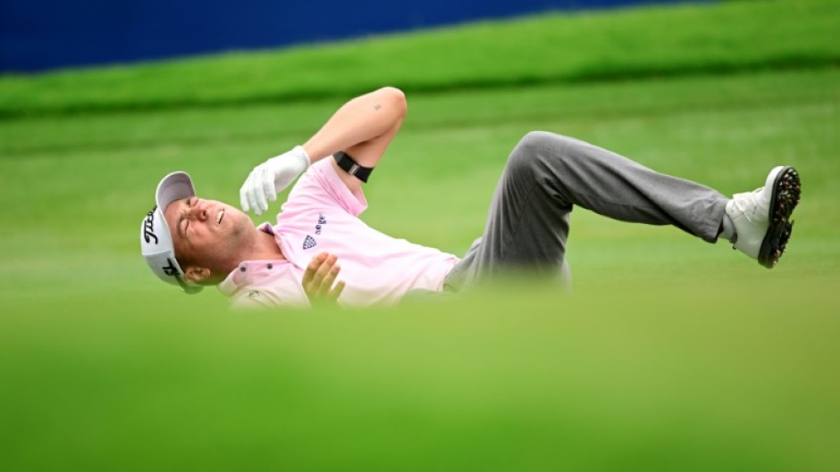 Justin Thomas reacts on the 18th green during the final round of the Wyndham Championship in Greensboro, North Carolina, on August 6.
