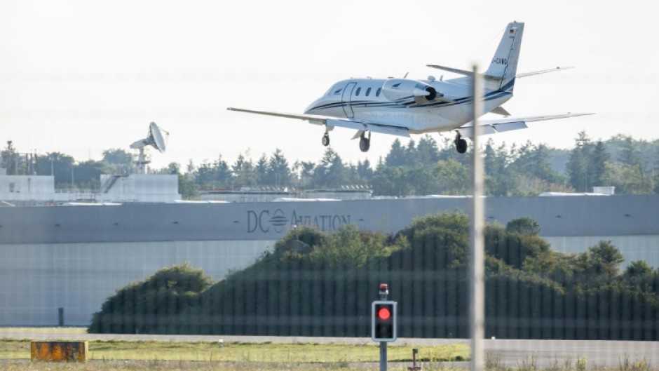 The plane carrying Tottenham's England captain Harry Kane landing in Munich 