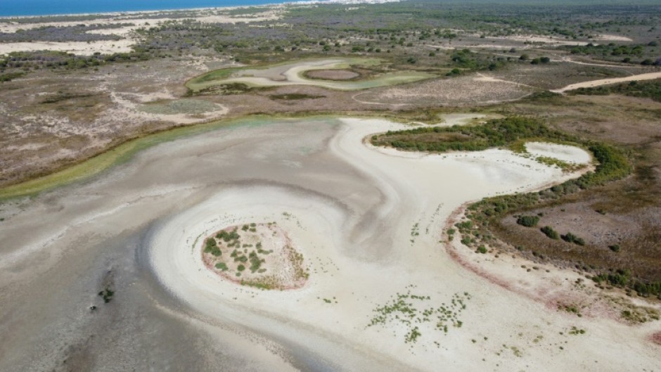 An aerial picture taken of the dried out Santa Olalla lagoon in southern Spain
