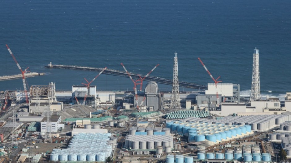 An aerial photo shows storage tanks that hold treated water at TEPCO's crippled Fukushima Daiichi Nuclear Power Plant