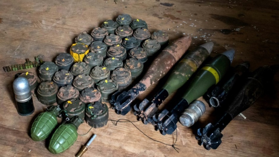 Explosive devices planted by the Myanmar military and removed during demining operations by the anti-junta Karenni Nationalities Defence Force 