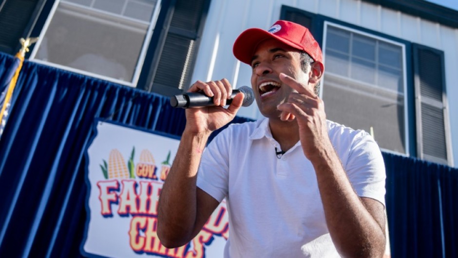 Republican hopeful Vivek Ramaswamy grabbed a mic and rapped an Eminem song at the Iowa State Fair on August 12, 2023