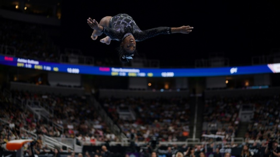 Simone Biles soars in floor exercise on the way to record eighth all-around title at the US Gymnastics Championships in San Jose, California