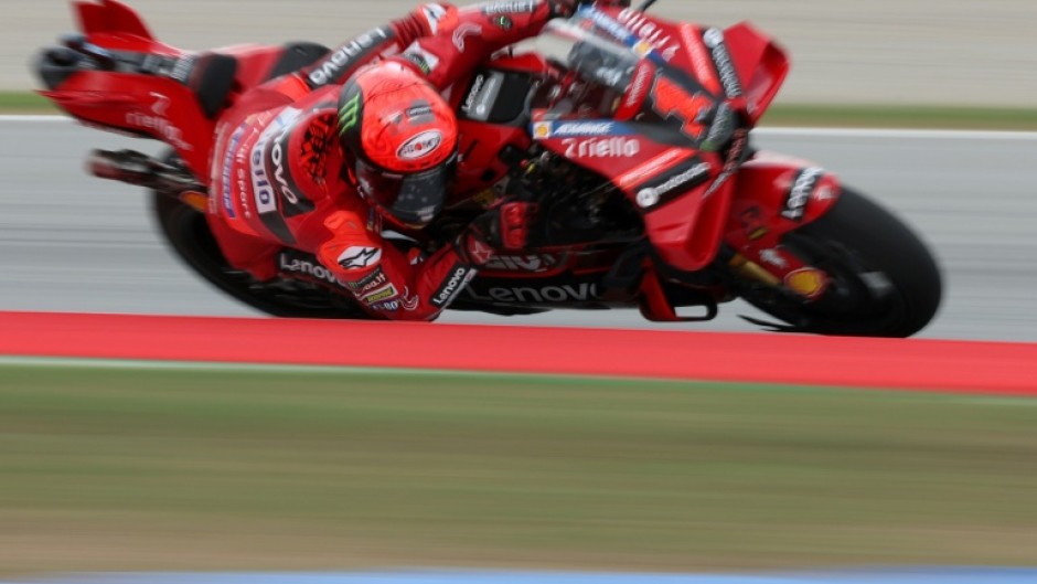 Francesco Bagnaia on his way to taking pole in Catalunya