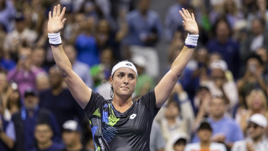 Ons Jabeur celebrates her win over Marie Bouzkova in the third round of the US Open on Saturday