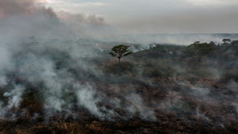 A forest fire burns in Mato Grosso state, Brazil in September 2021