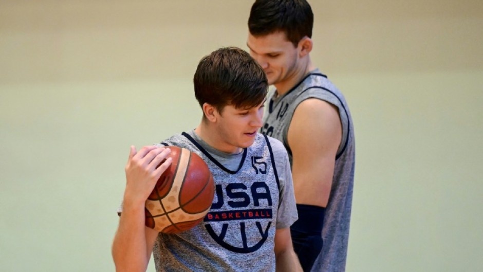 US player Austin Reaves at a training session before his team play Germany in the semi-finals of the FIBA Basketball World Cup in Manila