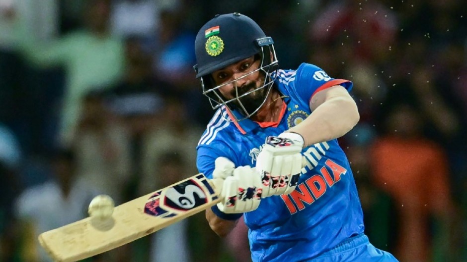 KL Rahul plays a shot on his way to an unbeaten 111 as India reached 356-2 in the Asia Cup Super Four match against Pakistan in Colombo