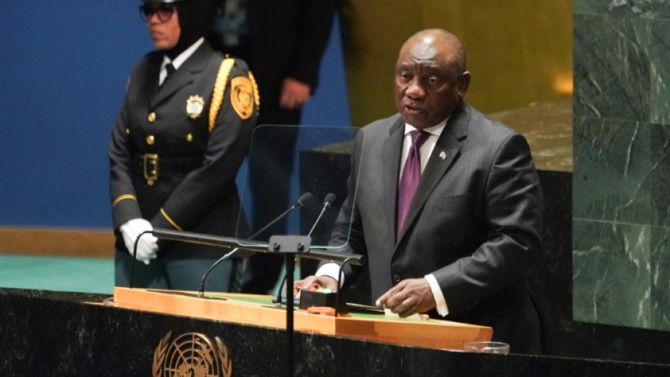 South African President Cyril Ramaphosa addresses the 78th United Nations General Assembly