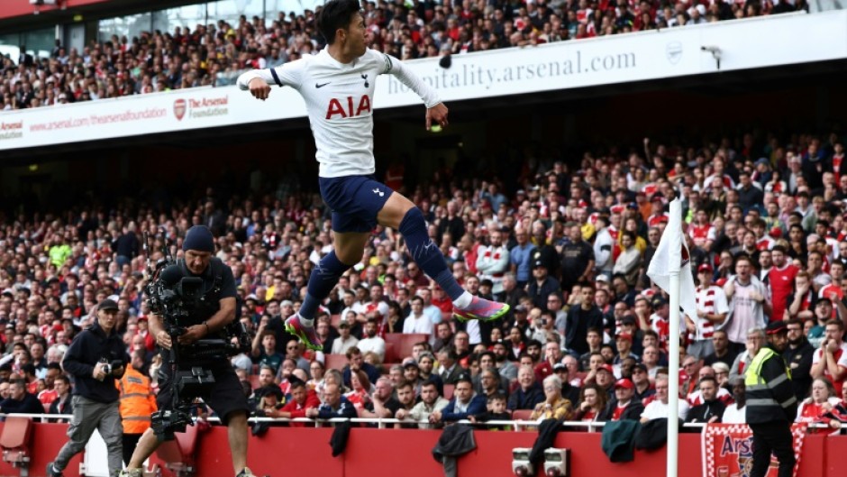 Tottenham's Son Heung-min celebrates scoring against Arsenal
