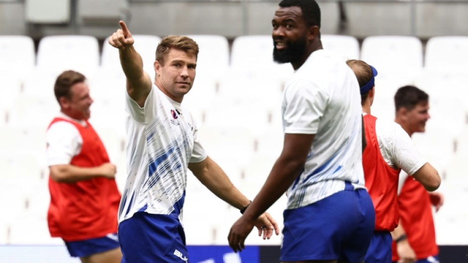 Namibia captain Johan Deysel (L) is suspended after his red card for a headbutt that broke France captain Antoine Dupont's cheekbone