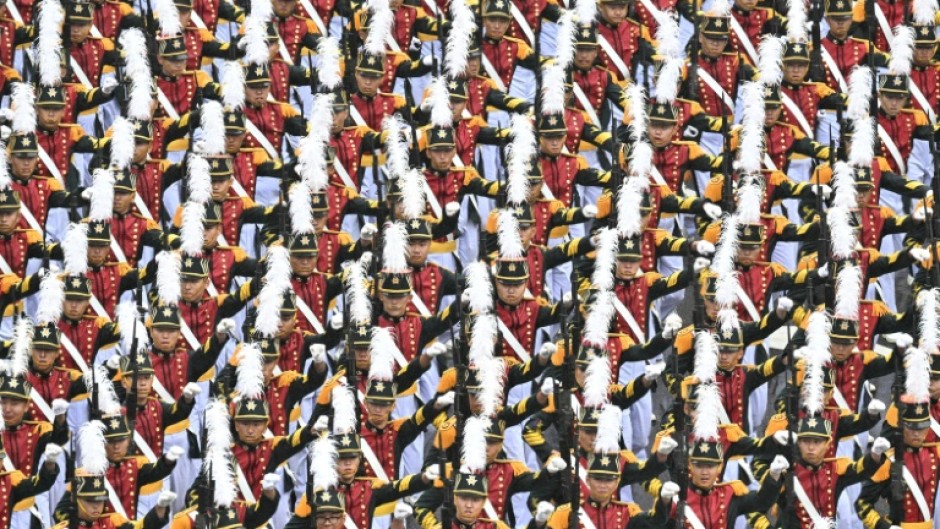 South Korean military personnel march during a parade in Seoul