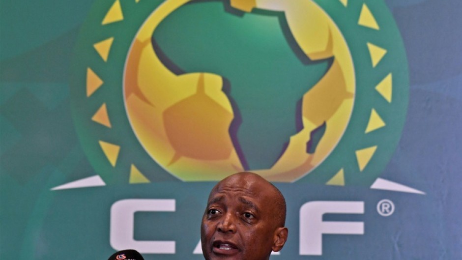 African Football Confederation (CAF) president Patrice Motsepe addresses a  press conference.
