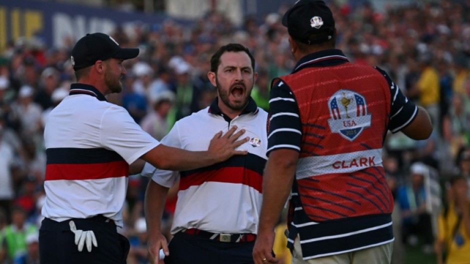 High on emotion: Patrick Cantlay celebrates after holing his birdie putt on the 18th 