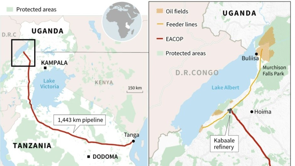 The East African Crude Oil Pipeline aims to take oil from western Uganda to a port on the Tanzanian coast