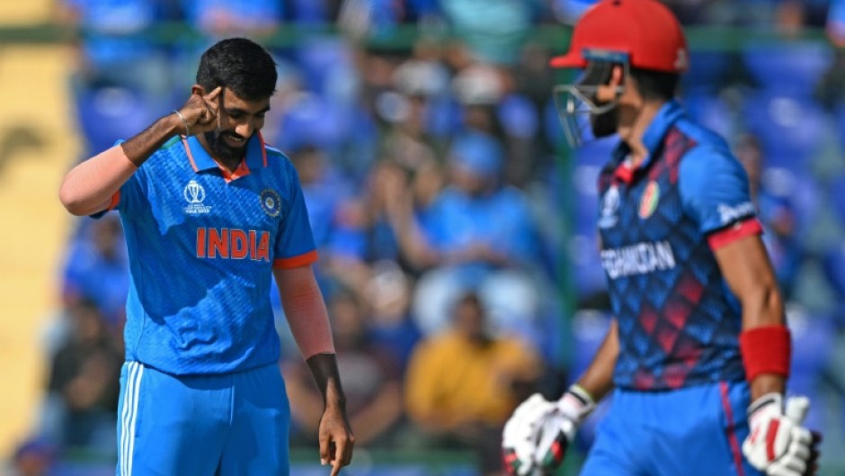 Not Marcus Rashford!: India's Jasprit Bumrah celebrates after taking the wicket of Afghanistan's Ibrahim Zadran 