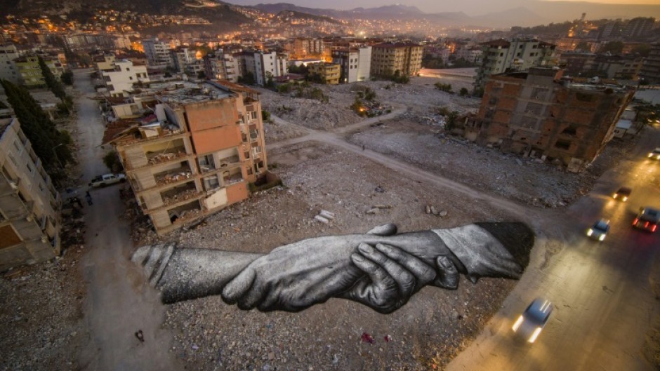 French-Swiss artist Saype has created a work in an area of Turkey hard-hit by February's devastating quake