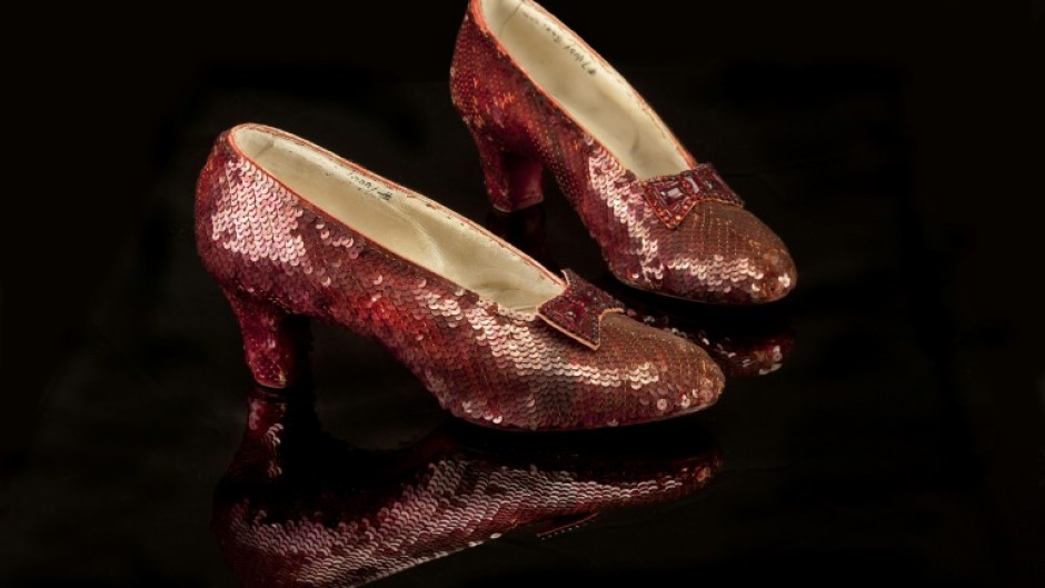 A pair of ruby slippers won by Judy Garland in the fabled 1939 movie "Wizard of Oz". 