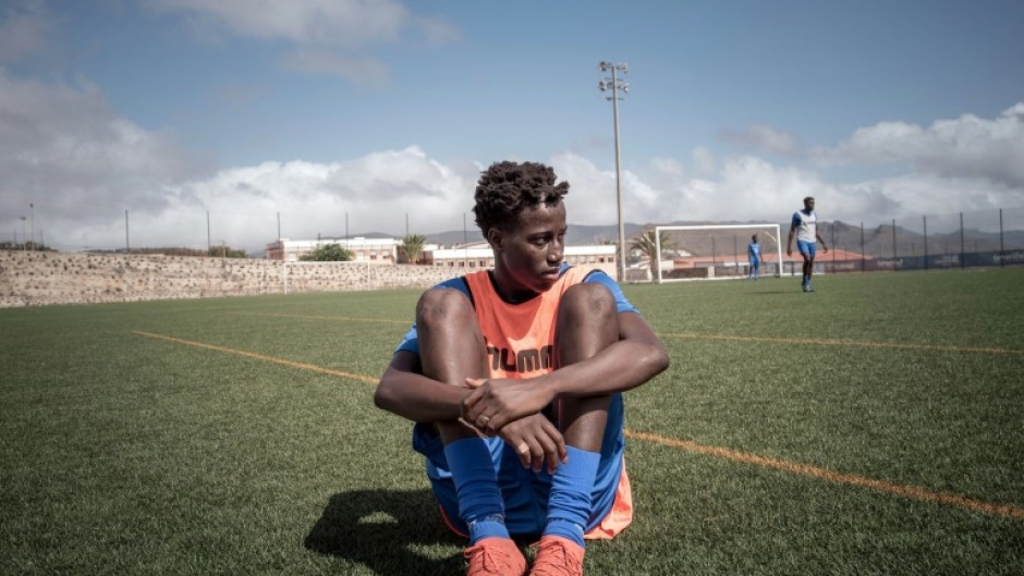 Mamadou Ndoye, a 17-year-old from Senegal who  dreams of becoming a professional footballer, at a training session on the Spanish island of Tenerife,