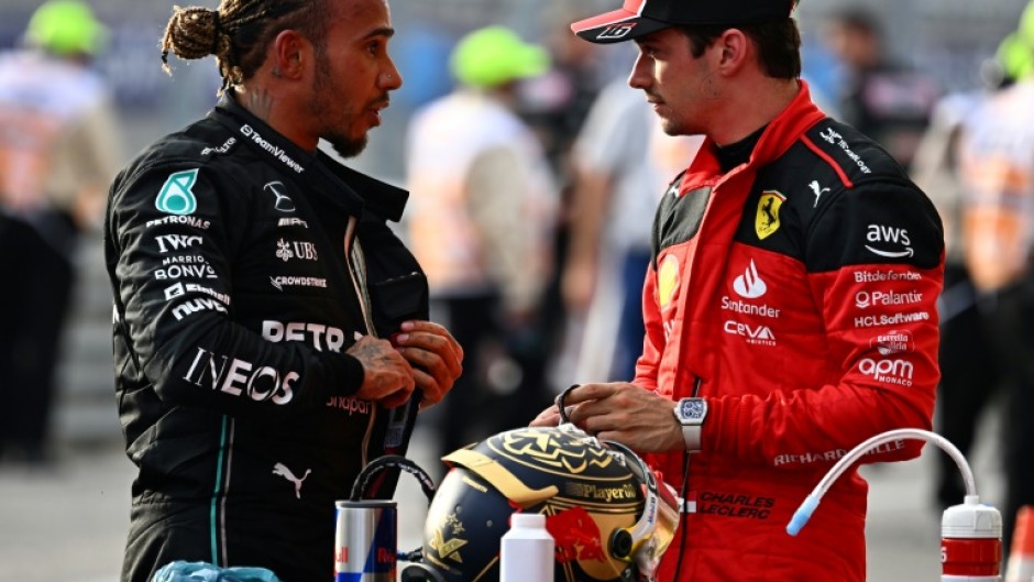 British driver Lewis Hamilton, left, of Mercedes and Ferrari's Monegasque driver Charles Leclerc were both disqualified from the US Grand Prix after their cars failed a post-race inspection